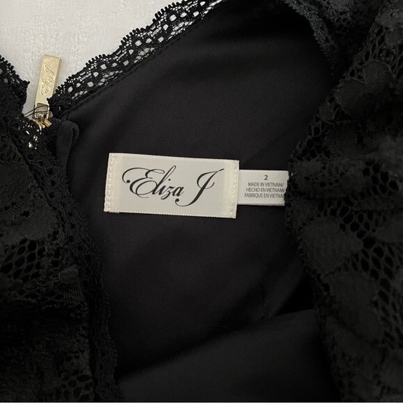 Eliza J Black Lace Overlay 3/4 Sleeve Sheath Dress, Size 2 NWOT - Picture 8 of 11